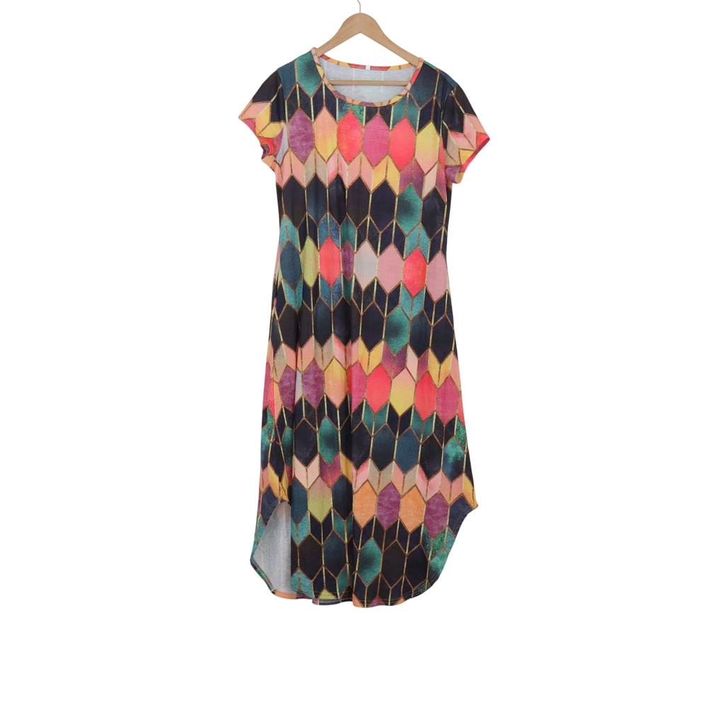 Unbranded Dress Womens L T-Shirt Midi Multi-Color Geometric High-Low Excellent